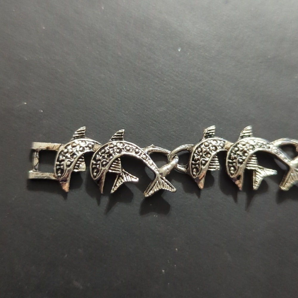 Vintage Silver Tone Dolphin Statement Bracelet - Picture 2 of 4